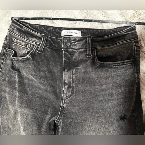 Flying Monkey Black High Rise Straight Leg Ripped Distressed Jeans - Picture 3 of 15